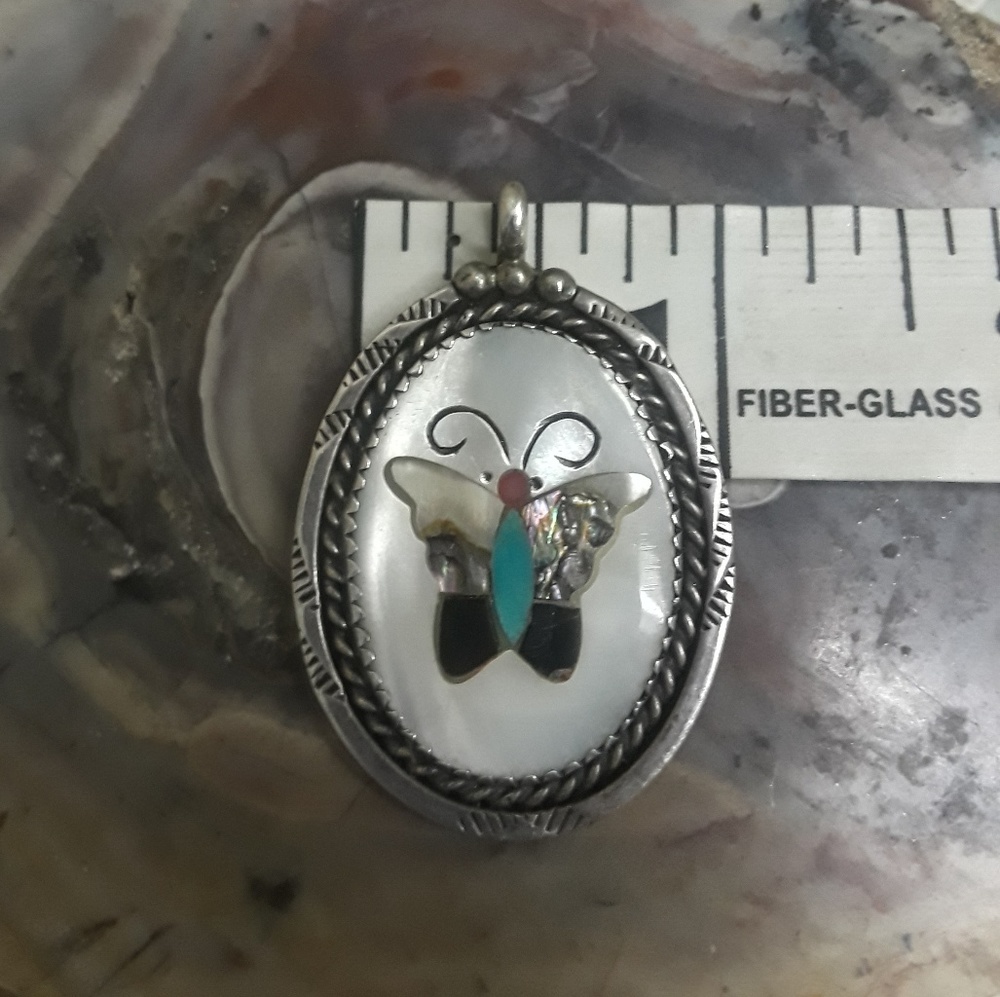 π«SOLDπ«Vintage Sterling Zuni Butterfly Pendant - Picture 5 of 7